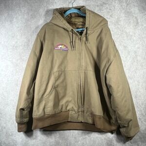 Vintage Santa Fe Jacket Mens Size 2XL Brown Canvas Hooded Quilt Lined Logo